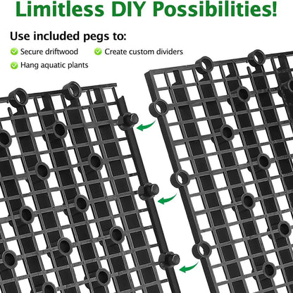 Hygger Aquarium Tank Divider Set – 12-Piece Black Plastic Grid with 72 Brackets
