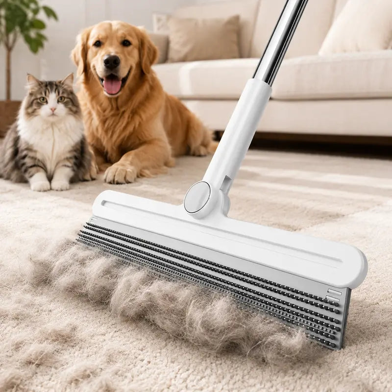 Pet Hair Remover Rake/Scraper, 180° Rotating Pet Hair Remover Broom, Reusable Wet Dry Squeegee, Silicone Scrubber for Carpet, Couch, Hardwood Floors,Bathroom and Pet Areas, Lint Roller Alternative for Rugs, Beds, Mats & Furniture