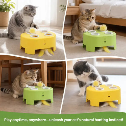 2-in-1 Interactive Cat Hunting Toy – Pop-Up Mice & Rotating Feather, USB-C Rechargeable