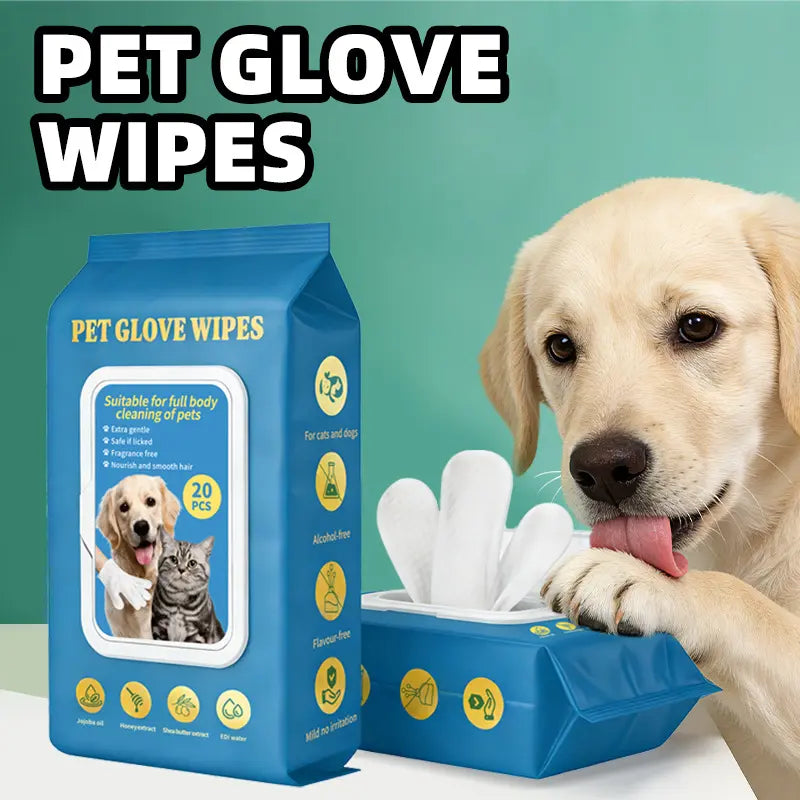 20PCS Dog Grooming Wipes No-Rinse Hypoallergenic with Fermented Oils Coconut Lanolin Potassium Sorbate Lemon Verbena ,Puppy Bathing Gloves Wipes Cleaner