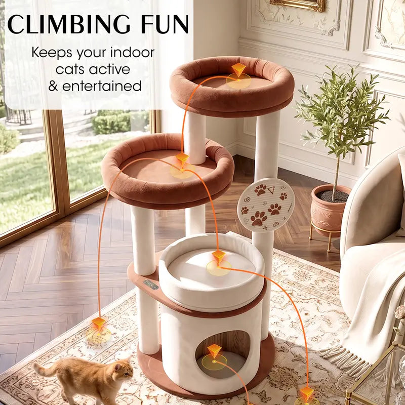 Large Cat Tree for Maine Coons and Other Large Cats, 46-Inch Cat Tower with Extra-Large Plush Perches, Cozy Condo, Scratching Pad and Wide Stable Base