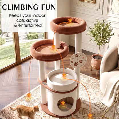 Large Cat Tree for Maine Coons and Other Large Cats, 46-Inch Cat Tower with Extra-Large Plush Perches, Cozy Condo, Scratching Pad and Wide Stable Base