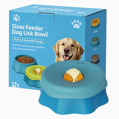 Silicone Dog Neater Food Feeder - 1 Bowl Puzzle Feeder with Anti-Slip Base, 2-In-1 Versatility, Spill-Proof Platter, Rolling Ball for Yogurt/Peanut Butter Enrichment, Calms Anxiety, Camping Pet Feeding Accessory