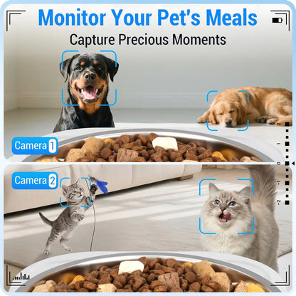 Frienhund Dual Camera Smart Pet Feeder – CHOOSE: with CAMERA / NO CAMERA, with 7L Dry Food Capacity, 1080P HD Monitoring, Night Vision,Slow Feed Mod, App Remote Control, Timed & Portion Feeding, Dual Stainless Steel Bowls for Multi-Pet Homes, Dual Bowls