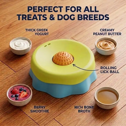 Silicone Dog Neater Food Feeder - 1 Bowl Puzzle Feeder with Anti-Slip Base, 2-In-1 Versatility, Spill-Proof Platter, Rolling Ball for Yogurt/Peanut Butter Enrichment, Calms Anxiety, Camping Pet Feeding Accessory