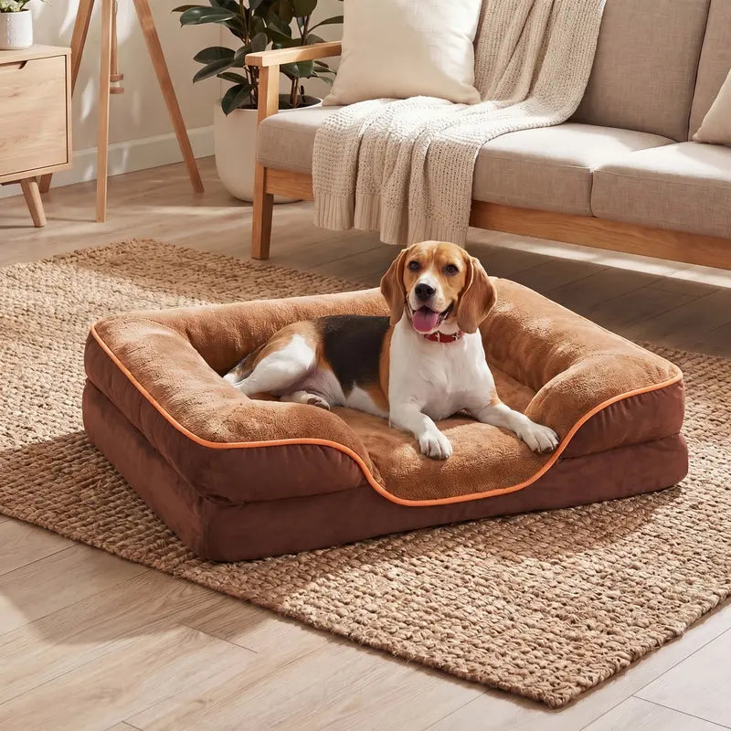 Sweetcrispy Modern Orthopedic Memory Foam Pet Bed for Large Dogs - 3-Sided Bolsters, 20.0"L X 24.0"W X 8.0"Th, Waterproof Detachable Cover, Non-Slip Base, Joint Relief, Consistent Support, Pressure Ease, Supportive Sofa, Allows 24 to 48 Hours Recovery