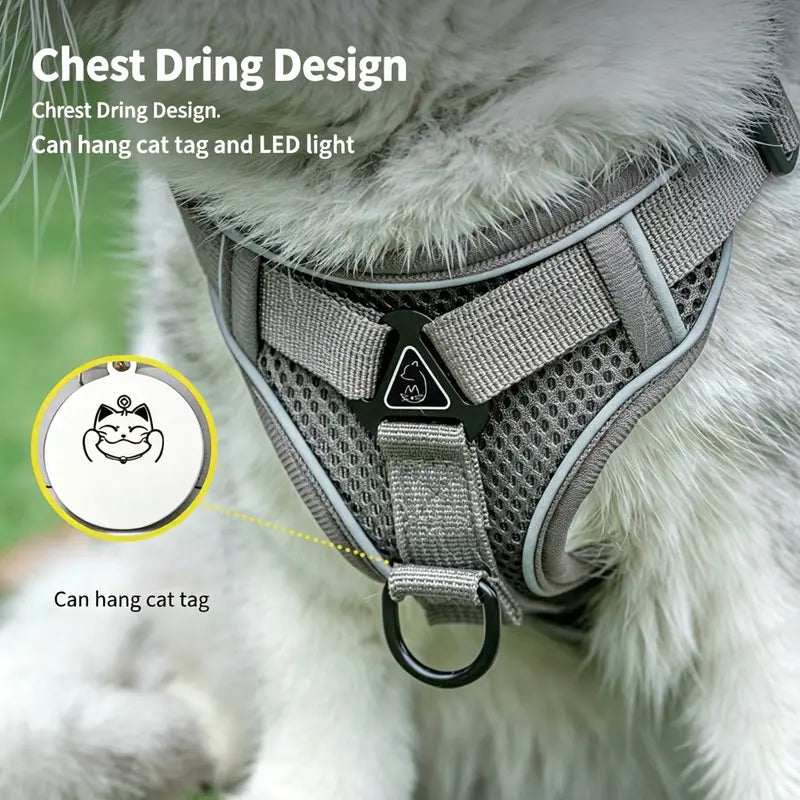 Escape-Proof Cat & Kitten Harness and Leash Set - Adjustable Breathable Mesh Vest, Reflective Strip, Comfortable Materials for Safe Walking (Includes Summer Version)