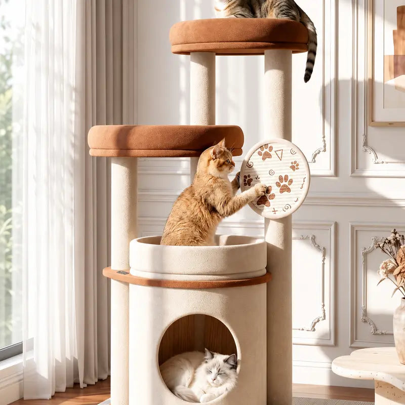 Large Cat Tree for Maine Coons and Other Large Cats, 46-Inch Cat Tower with Extra-Large Plush Perches, Cozy Condo, Scratching Pad and Wide Stable Base