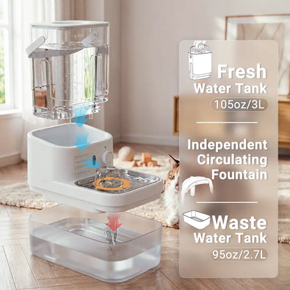 Automatic Cat & Dog Water Dispenser Filterless Wireless Water Fountain, Motion Sensor Activated Pet Water Dispenser, 4000Mah Rechargeable, 304 Stainless Steel Bowl, Gravity Refill, Wastewater Separationr Tanks,Gravity Water Refill,Stainless Steel Bowls