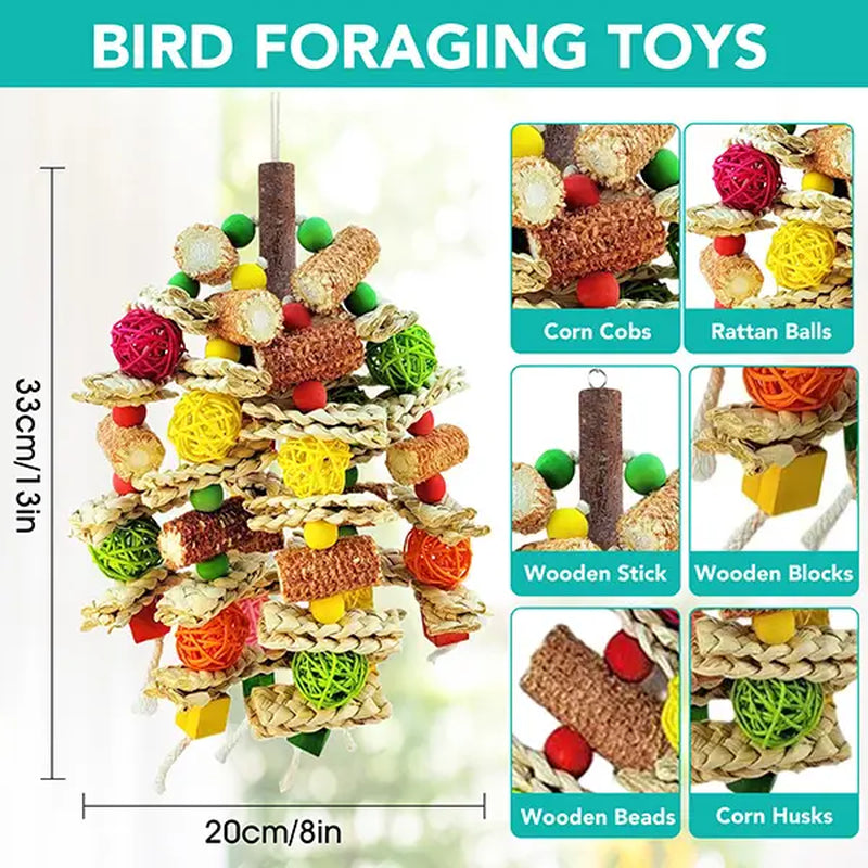 Large Parrot Chew Toys – Handmade Corn Cob & Loofah Enrichment Toys