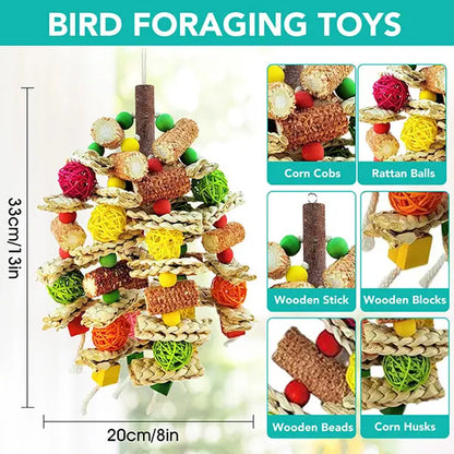 Large Parrot Chew Toys – Handmade Corn Cob & Loofah Enrichment Toys