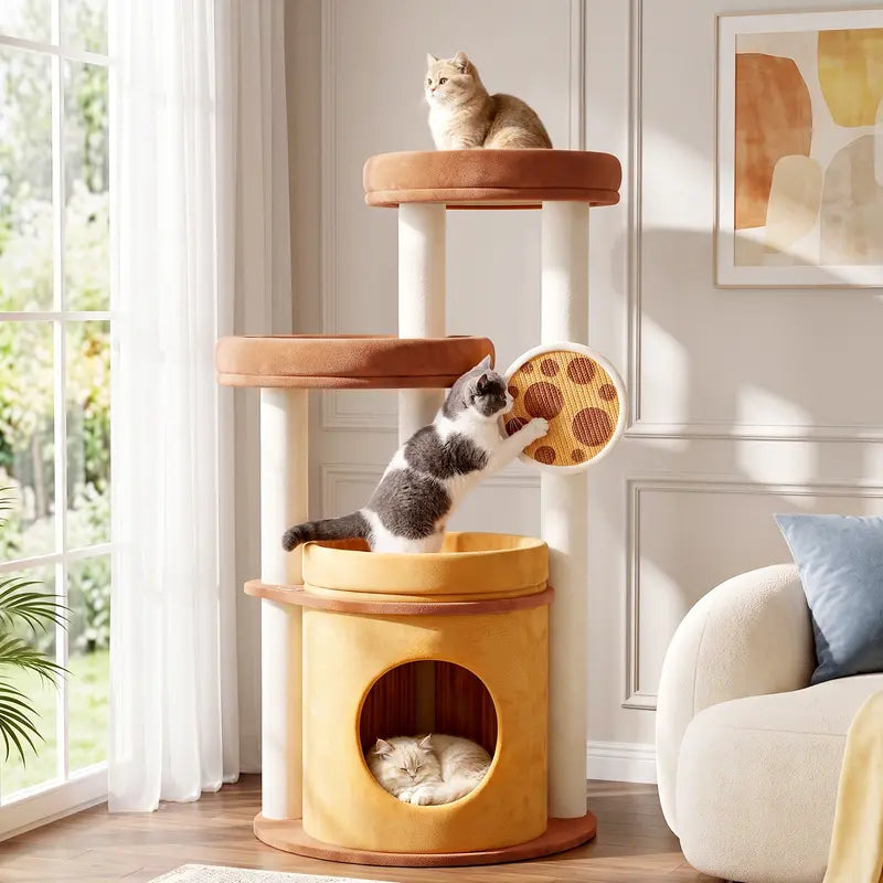 Large Cat Tree for Maine Coons and Other Large Cats, 46-Inch Cat Tower with Extra-Large Plush Perches, Cozy Condo, Scratching Pad and Wide Stable Base