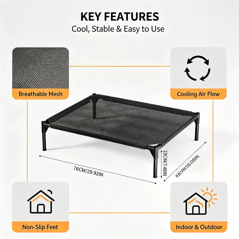 Elevated Cooling Pet Bed – Aluminum Frame & Breathable Mesh for Dogs & Cats