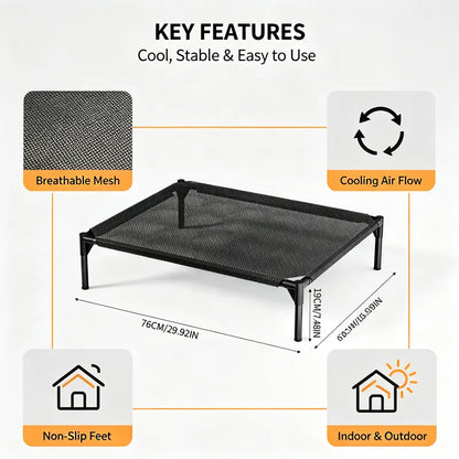 Elevated Cooling Pet Bed – Aluminum Frame & Breathable Mesh for Dogs & Cats