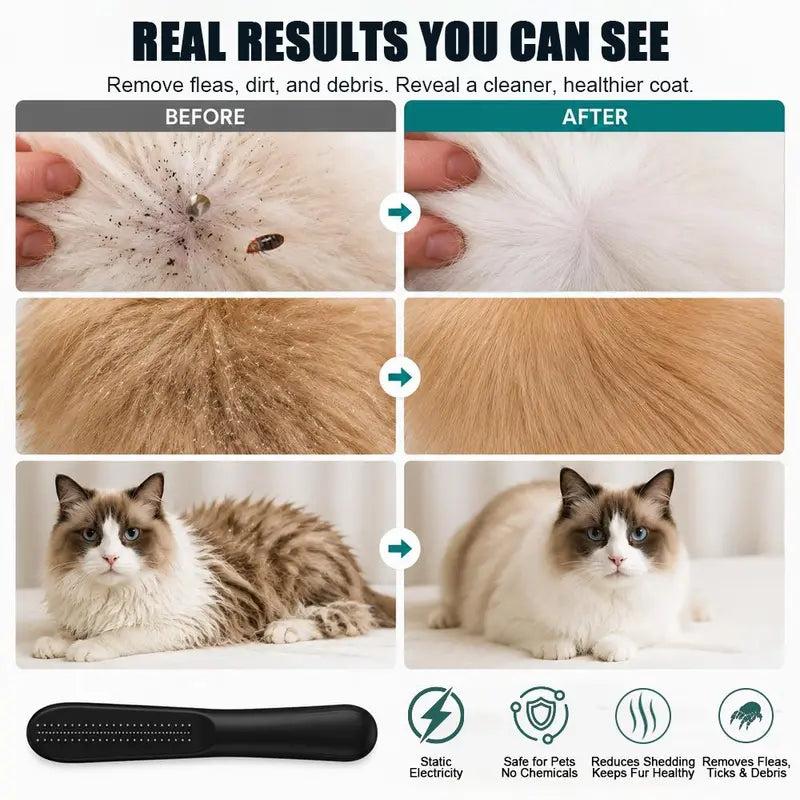 Stainless Steel Flea Comb for Dogs & Cats - Effective Grooming Tool That Detangles Fur, Travel-Size for Small/Large Pets, Long/Short Hair Removal