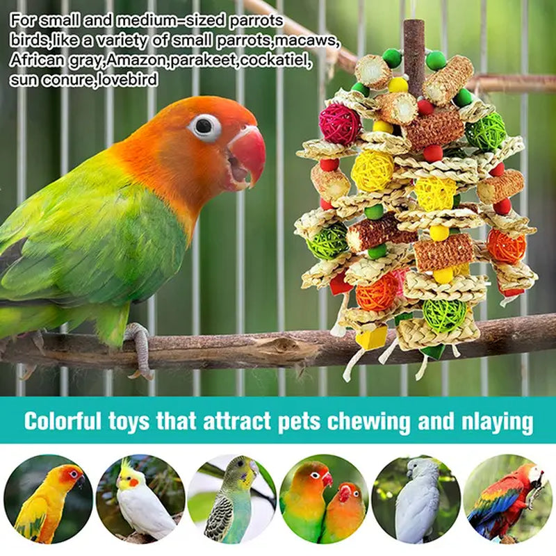 Large Parrot Chew Toys – Handmade Corn Cob & Loofah Enrichment Toys