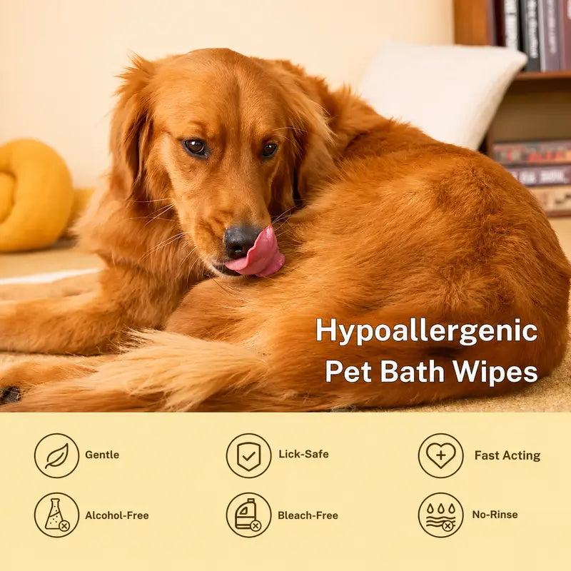 20PCS Dog Grooming Wipes No-Rinse Hypoallergenic with Fermented Oils Coconut Lanolin Potassium Sorbate Lemon Verbena ,Puppy Bathing Gloves Wipes Cleaner