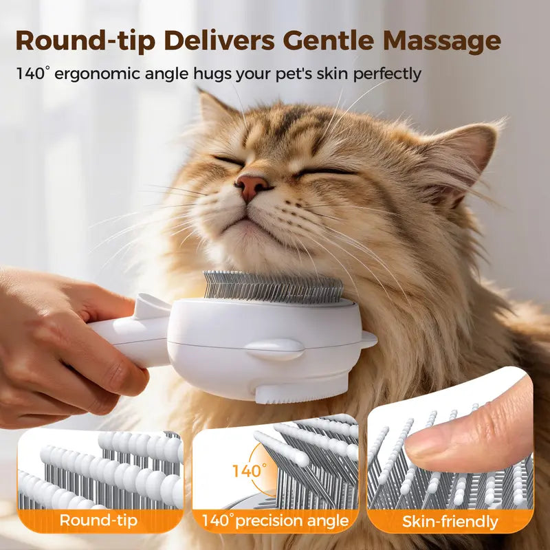 4-In-1 Rechargeable Pet Steam Brush for Cats & Dogs, Self-Cleaning Deshedding Grooming Brush with 2-Speed Mist Spray, Skin-Safe Stainless Steel Pins, Detangling Massage Comb & Silicone Hair Remover for Long & Short Hair, Shedding Season Poodle