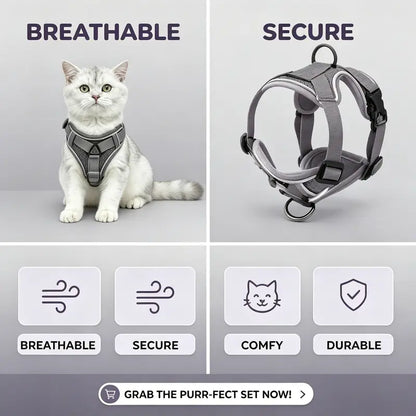 Escape-Proof Cat & Kitten Harness and Leash Set - Adjustable Breathable Mesh Vest, Reflective Strip, Comfortable Materials for Safe Walking (Includes Summer Version)