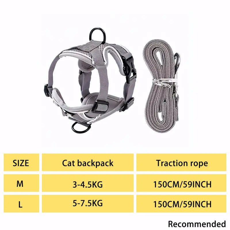 Escape-Proof Cat & Kitten Harness and Leash Set - Adjustable Breathable Mesh Vest, Reflective Strip, Comfortable Materials for Safe Walking (Includes Summer Version)