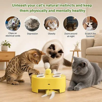 2-in-1 Interactive Cat Hunting Toy – Pop-Up Mice & Rotating Feather, USB-C Rechargeable