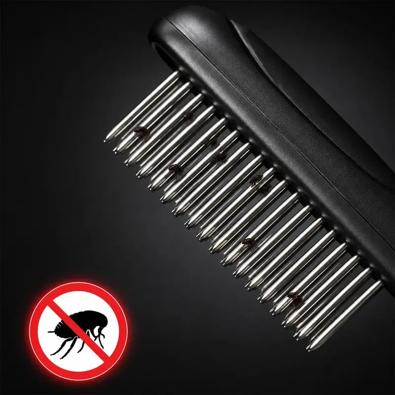 Stainless Steel Flea Comb for Dogs & Cats - Effective Grooming Tool That Detangles Fur, Travel-Size for Small/Large Pets, Long/Short Hair Removal