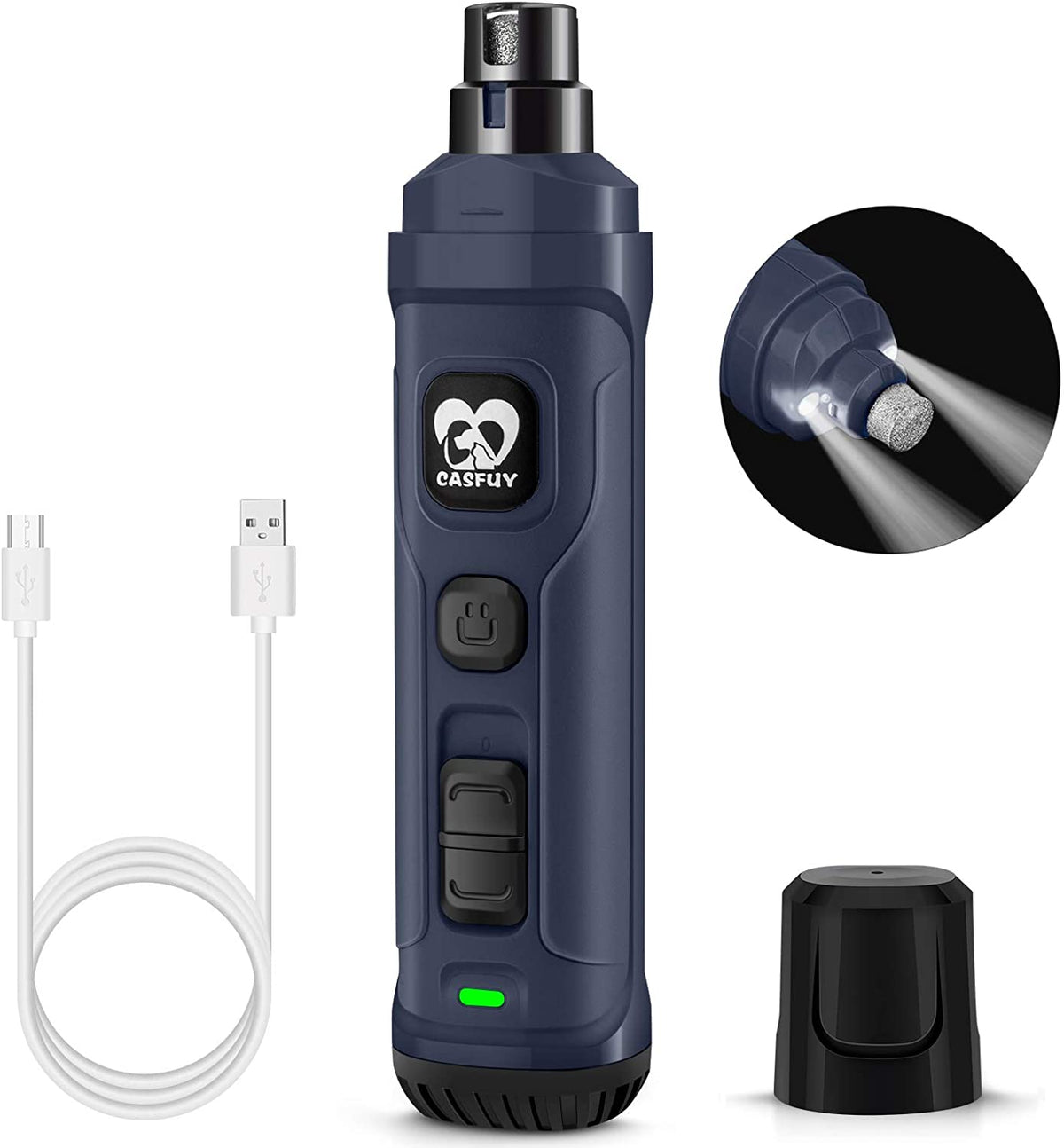 Advanced Dual LED Dog Nail Grinder - 2-Speed Electric Trimmer for Quiet, Painless Grooming of Small to Large Dogs and Cats (Blue)