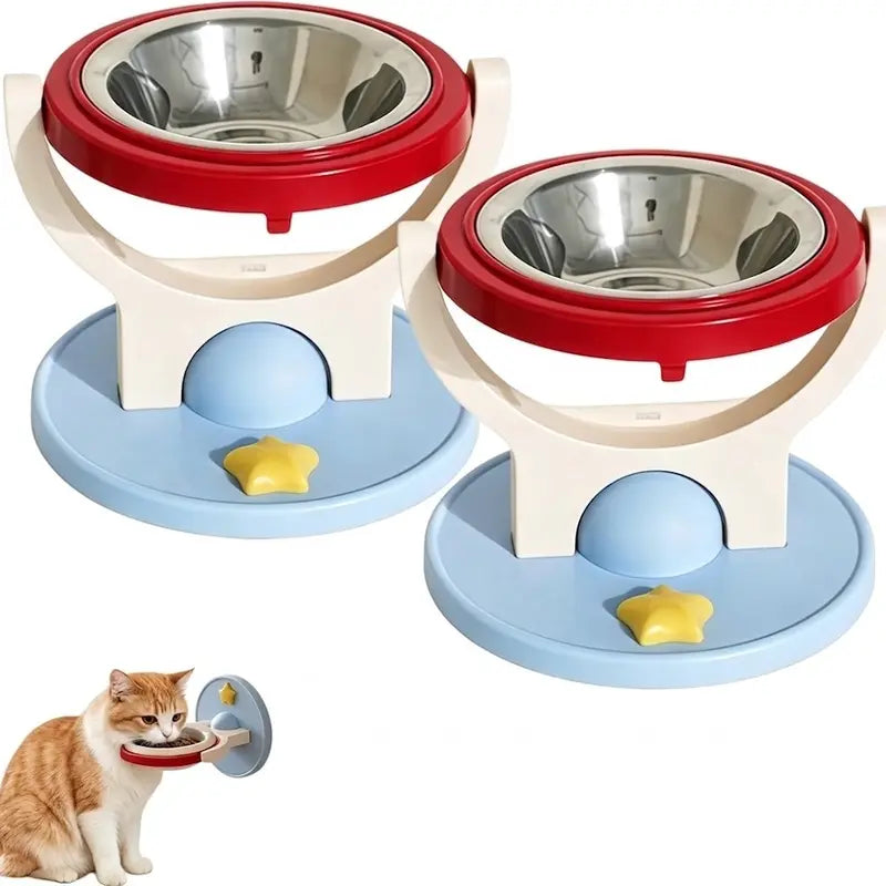 2-In-1 Elevated Stainless-Steel Cat Bowl, No-Drill Wall-Mount or Floor-Standing, Neck-Protecting, Robot Vacuum Friendly, Easy to Clean for Indoor Cats