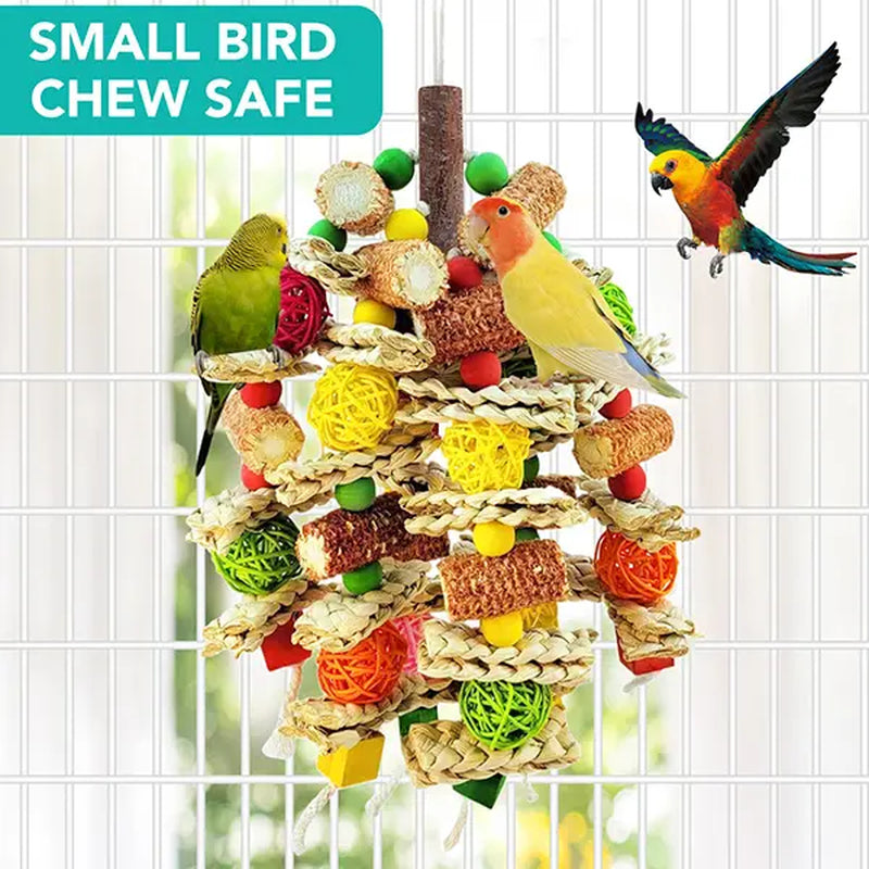 Large Parrot Chew Toys – Handmade Corn Cob & Loofah Enrichment Toys