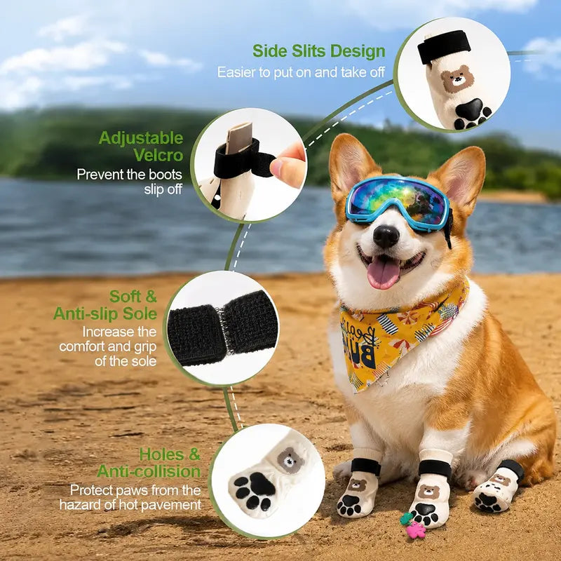 Dog Paw Protectors - 4-Piece Silicone Set with Anti-Slip Grip, Wear-Resistant, Lightweight Fit for Outdoor Safety of Puppies and Dogs