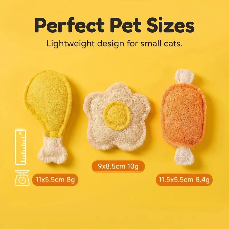 3-Pack Natural Loofah Pet Chew Toys – Catnip & Silvervine Dental Toys