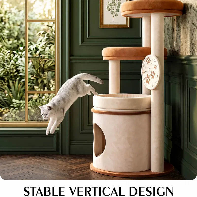 Large Cat Tree for Maine Coons and Other Large Cats, 46-Inch Cat Tower with Extra-Large Plush Perches, Cozy Condo, Scratching Pad and Wide Stable Base