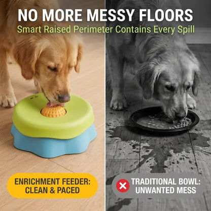 Silicone Dog Neater Food Feeder - 1 Bowl Puzzle Feeder with Anti-Slip Base, 2-In-1 Versatility, Spill-Proof Platter, Rolling Ball for Yogurt/Peanut Butter Enrichment, Calms Anxiety, Camping Pet Feeding Accessory