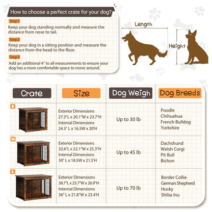 Heavy-Duty Steel Frame Wooden Dog Crate Side Table, Stylish Indoor Pet Furniture with Double Door, Thicker Frame Chew-Resistant Kennel Puppy Kennel for Small to Medium-Large Dogs