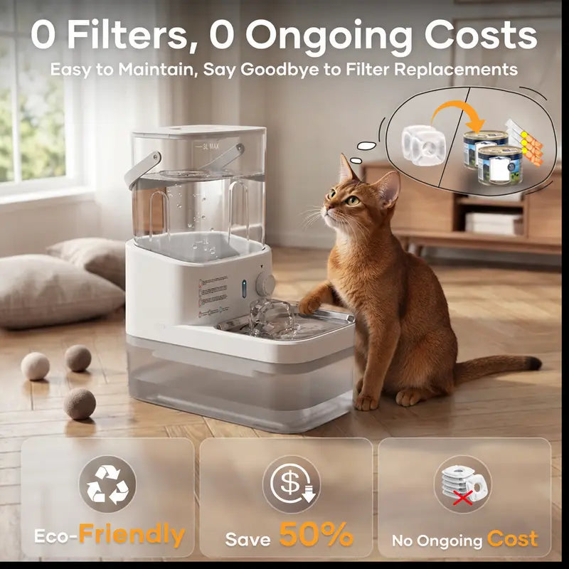 Automatic Cat & Dog Water Dispenser Filterless Wireless Water Fountain, Motion Sensor Activated Pet Water Dispenser, 4000Mah Rechargeable, 304 Stainless Steel Bowl, Gravity Refill, Wastewater Separationr Tanks,Gravity Water Refill,Stainless Steel Bowls