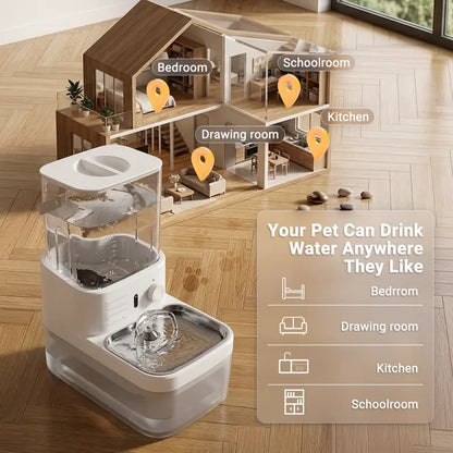 Automatic Cat & Dog Water Dispenser Filterless Wireless Water Fountain, Motion Sensor Activated Pet Water Dispenser, 4000Mah Rechargeable, 304 Stainless Steel Bowl, Gravity Refill, Wastewater Separationr Tanks,Gravity Water Refill,Stainless Steel Bowls