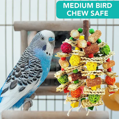 Large Parrot Chew Toys – Handmade Corn Cob & Loofah Enrichment Toys