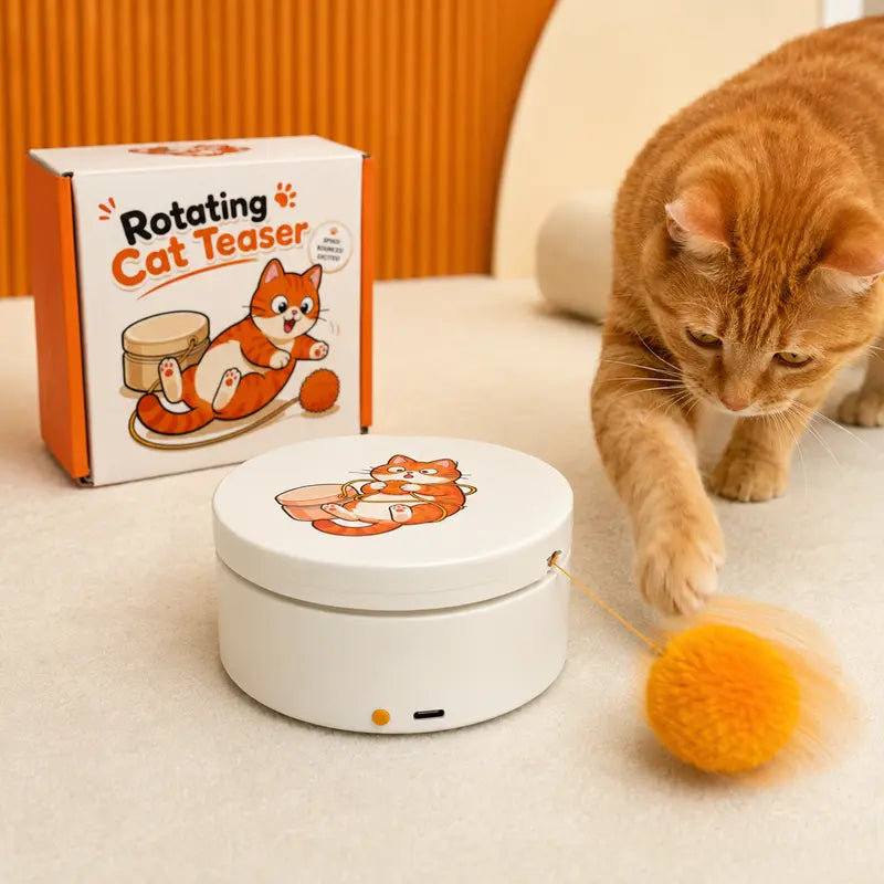 Smart Rotating Cat Teaser – Rechargeable Interactive Toy with 5 Play Modes & Auto-Sleep